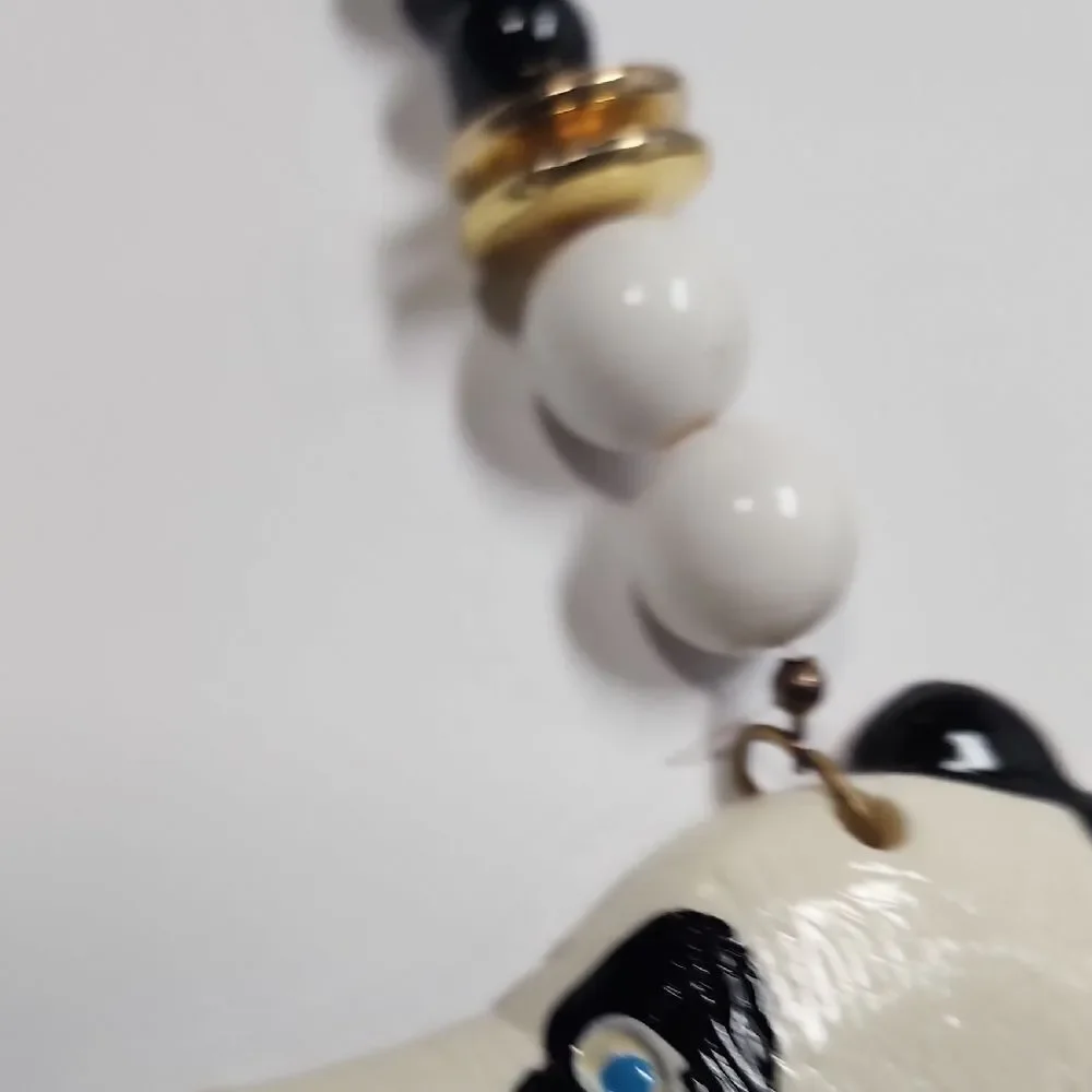 Black and White Panda Necklace Unique Good Luck Bear Handpainted